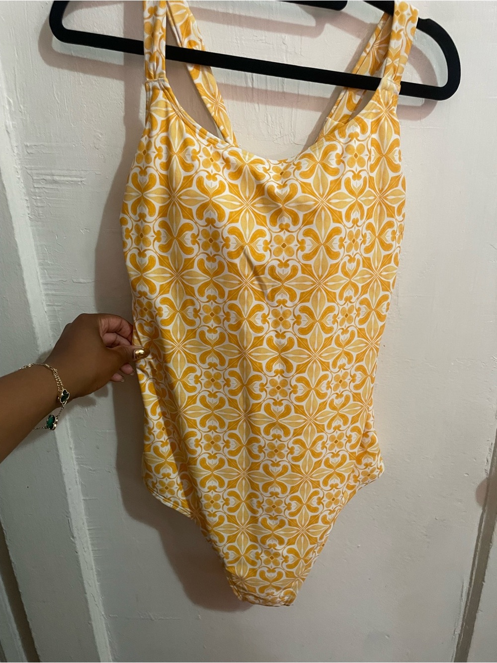 Yellow & White Patterned One-Piece Swimsuit